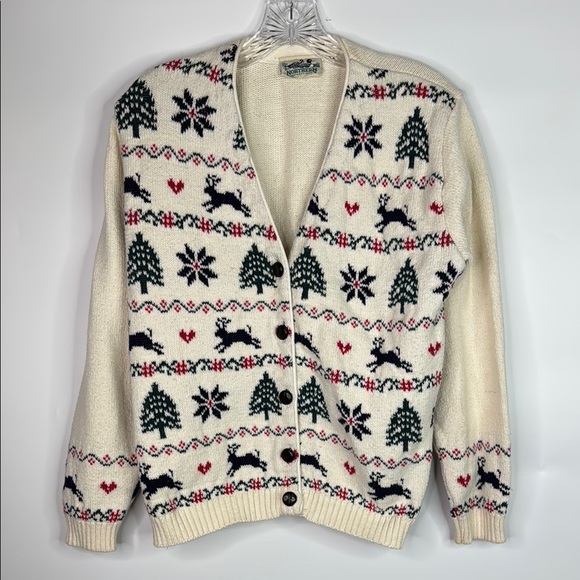 Vintage Northern Reflections Christmas Reindeer Christmas Tree Sweater S/M - Picture 1 of 8